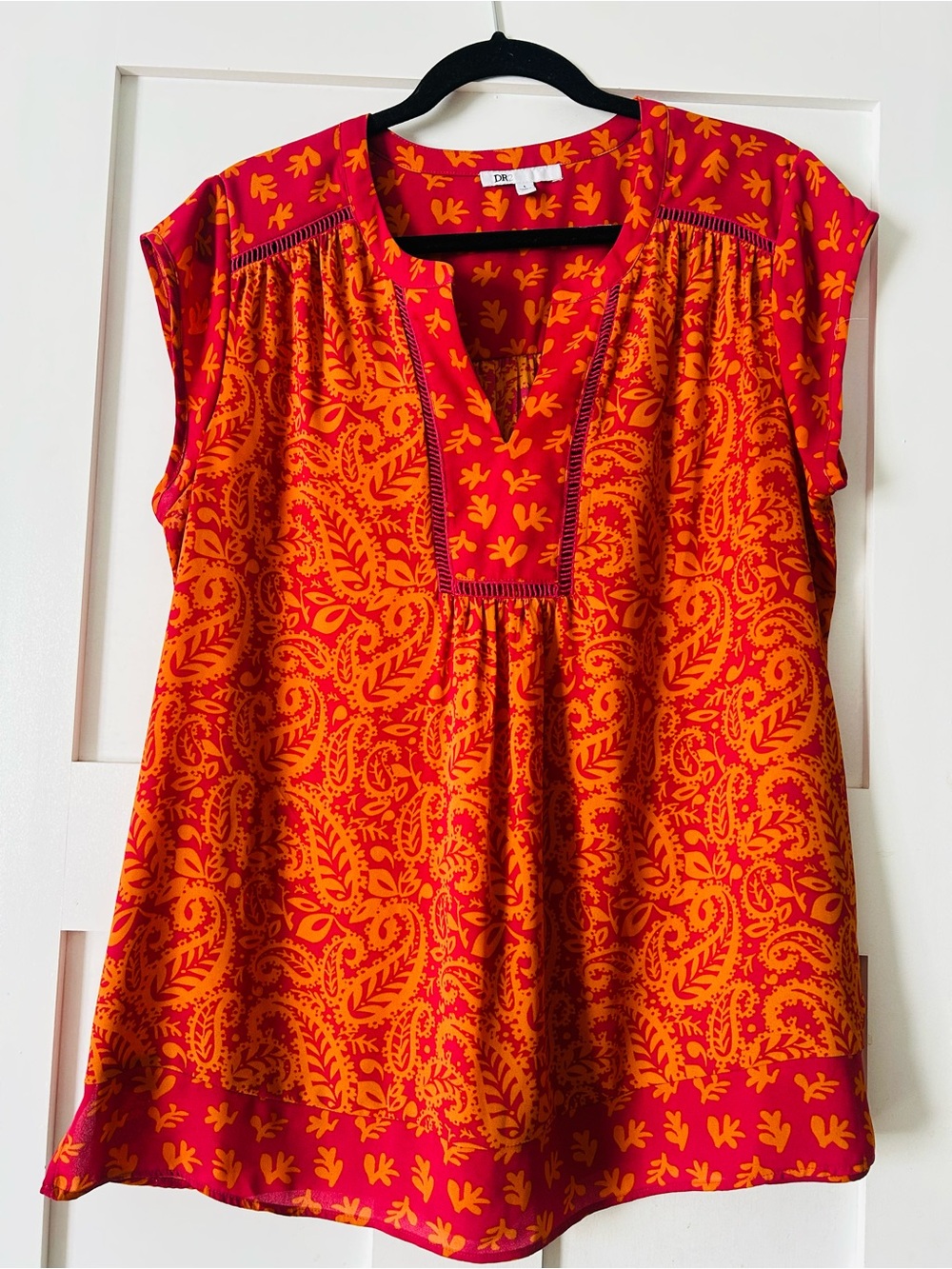 DR2 Fushia pink and Orange Printed Cap-Sleeve Tunic Top